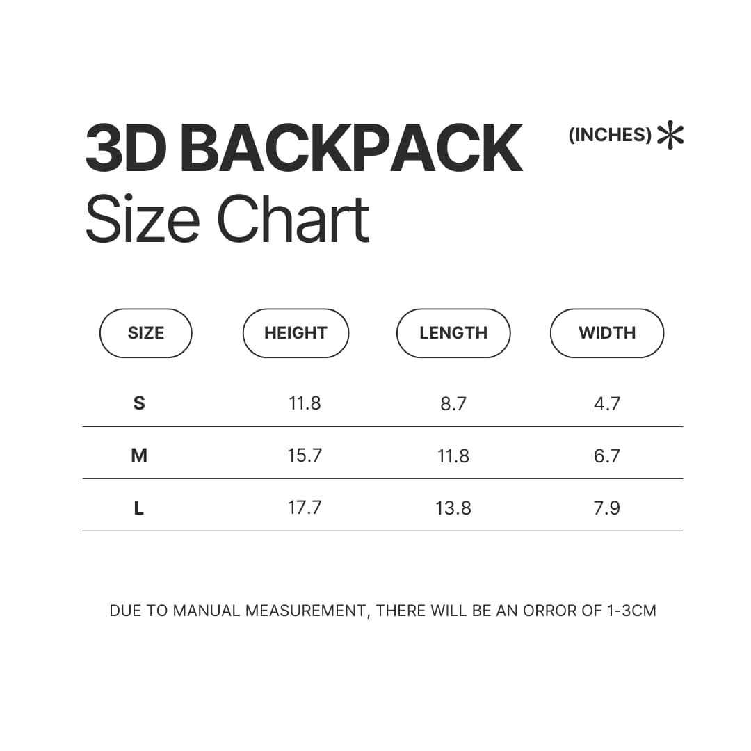 3D Backpack Size Chart - Undead Unluck Shop