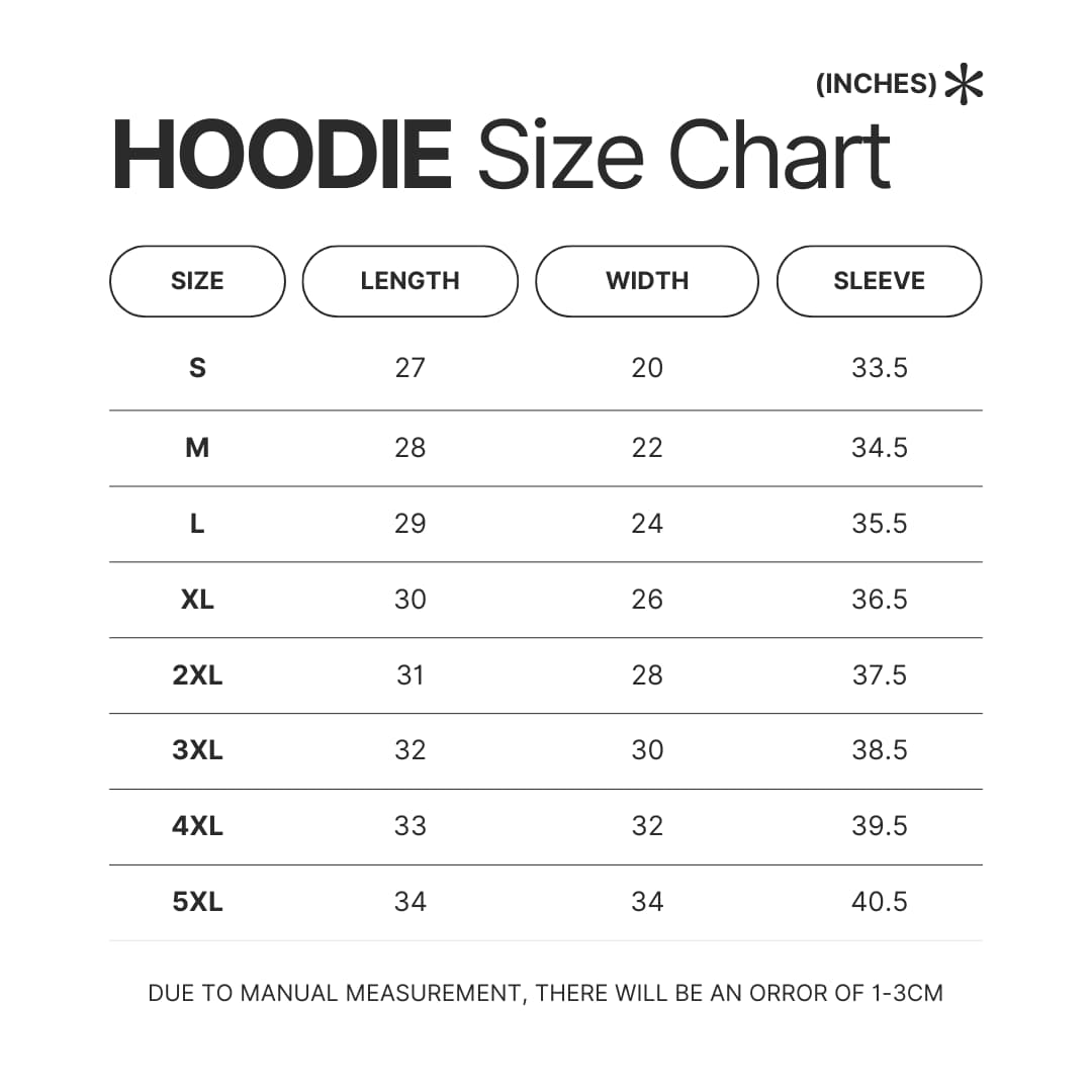 Hoodie Size Chart - Undead Unluck Shop