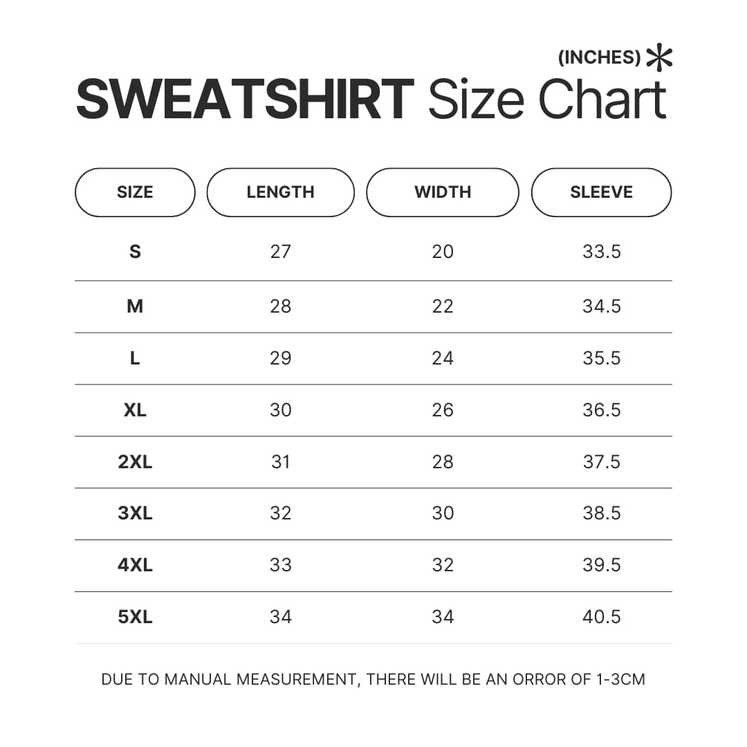 Sweatshirt Size Chart - Undead Unluck Shop